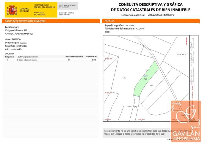 Terreno en venta en Ajalvir de 2418 m2 photo 0