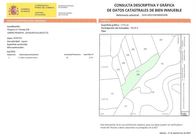 Terreno Rústico en venta en Jorquera, Albacete photo 0