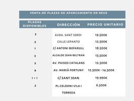 VARIAS PLAZAS DE APLARCAMIENTO EN VENTA EN DIFERENTES ZONAS DE REUS photo 0
