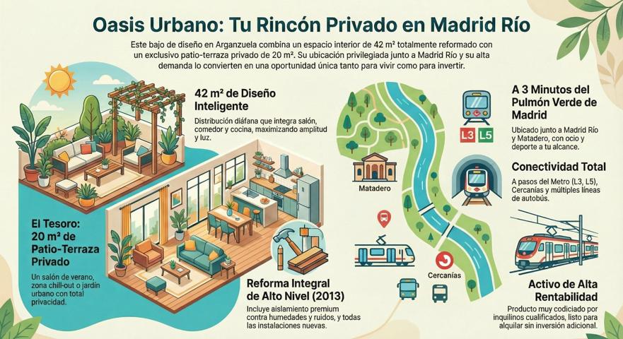 Tu refugio urbano junto a Madrid Río: Piso de diseño en planta baja con terraza privada en Madrid Río. photo 0