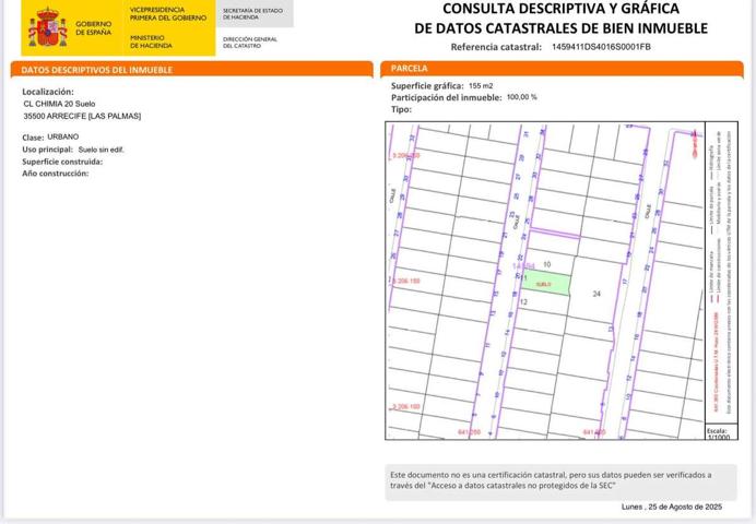 VENDEMOS TERRENO URBANO EN LA CALLE CHIMIA DE ARRECIFE photo 0